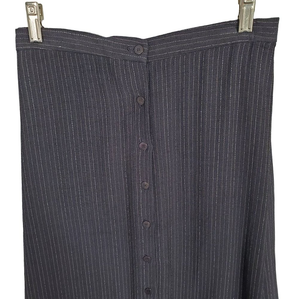 Eileen Fisher Size M Skirt Button Front Woven Wool Rayon Maxi Pinstripe Blue - Picture 3 of 10